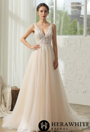 Modern Bohemian Floral Lace Wedding Gown