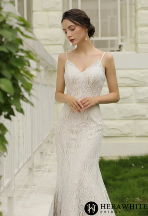 Spaghetti Straps Lace Sheath Wedding Gown