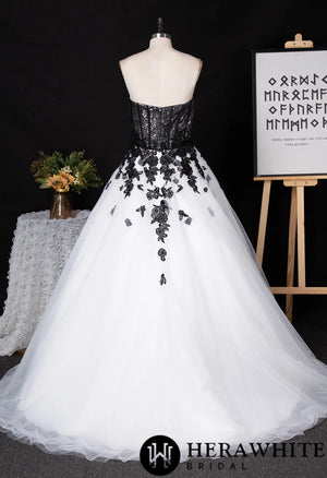 Sweetheart Sequin Ballgown With Black Floral Motifs