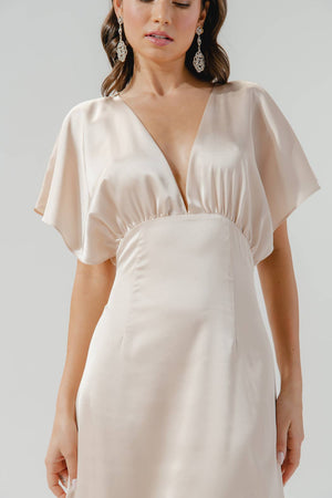 Darling Flutter Sleeve Cut Out Satin Maxi Dress: Black / M