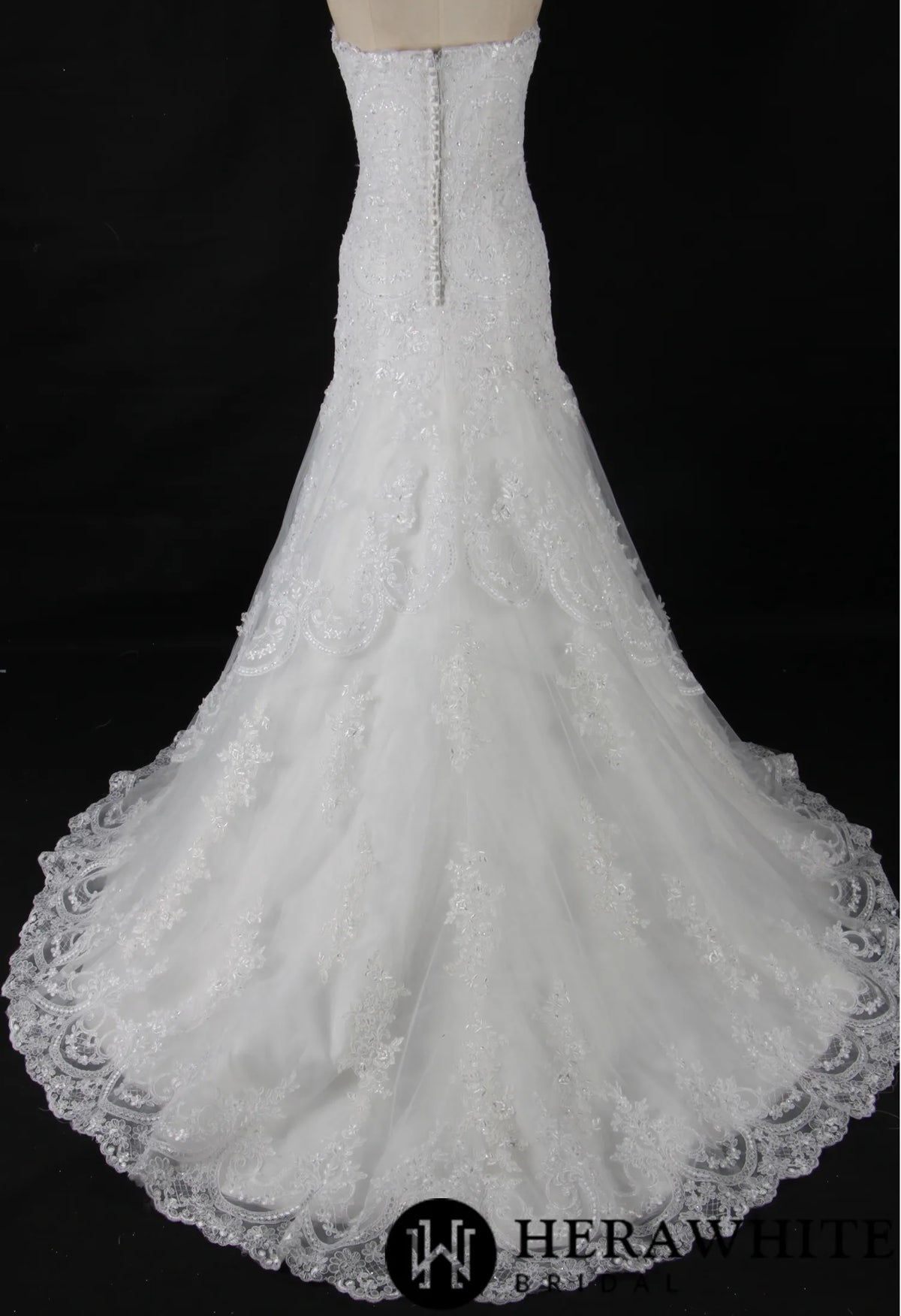 Strapless Sweetheart Lace Fit And Flare Wedding Dress With Sweep Train