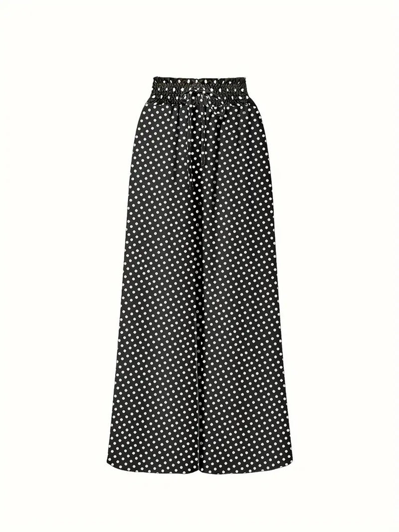 Polka Dot Printed Wide Leg Pants
