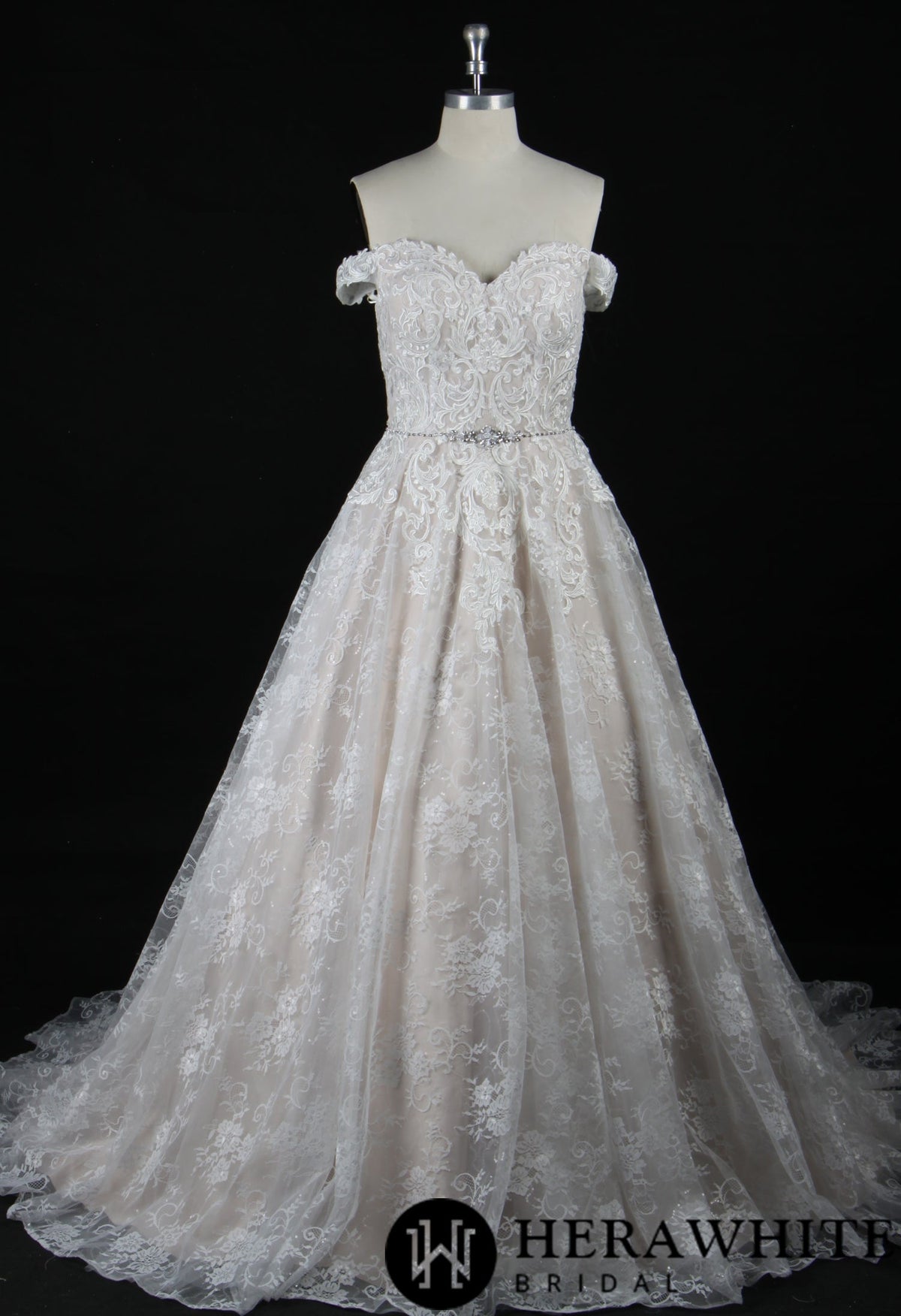 Modern Lace Off-the-Shoulder Ballgown With Corset Back