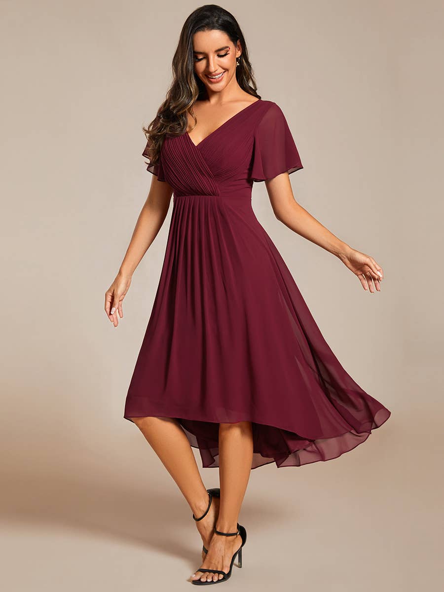 Pleated Ruffles Chiffon Wedding Guest Dresses