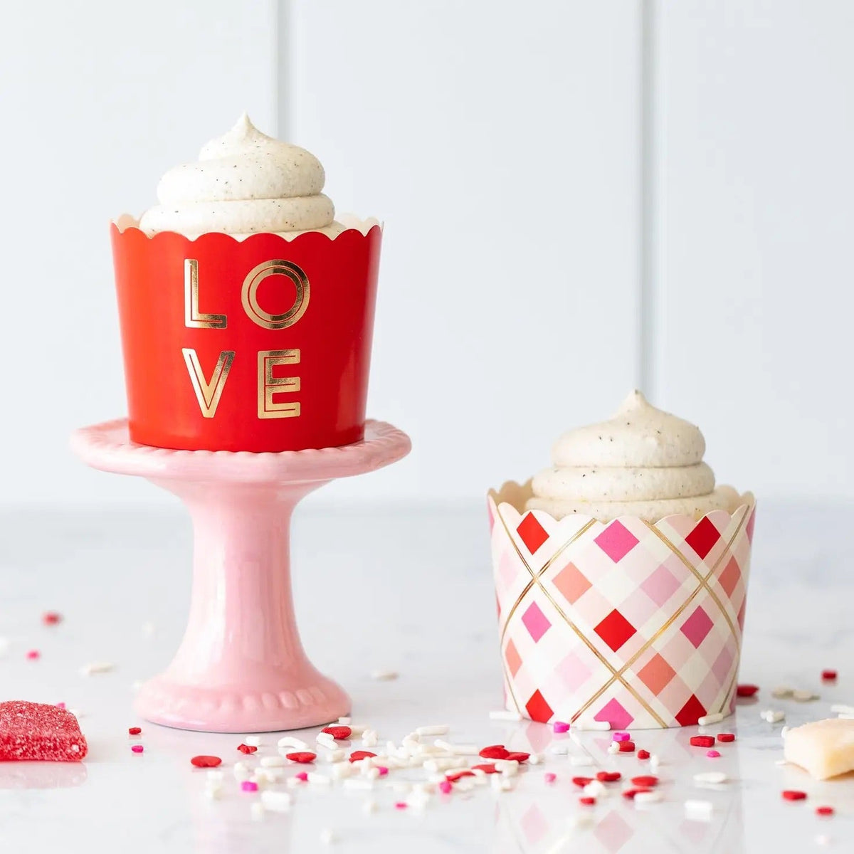Gold Foil Diagonal Love Plaid Baking Cups
