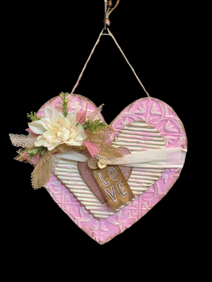 Cream and pink hanging heart