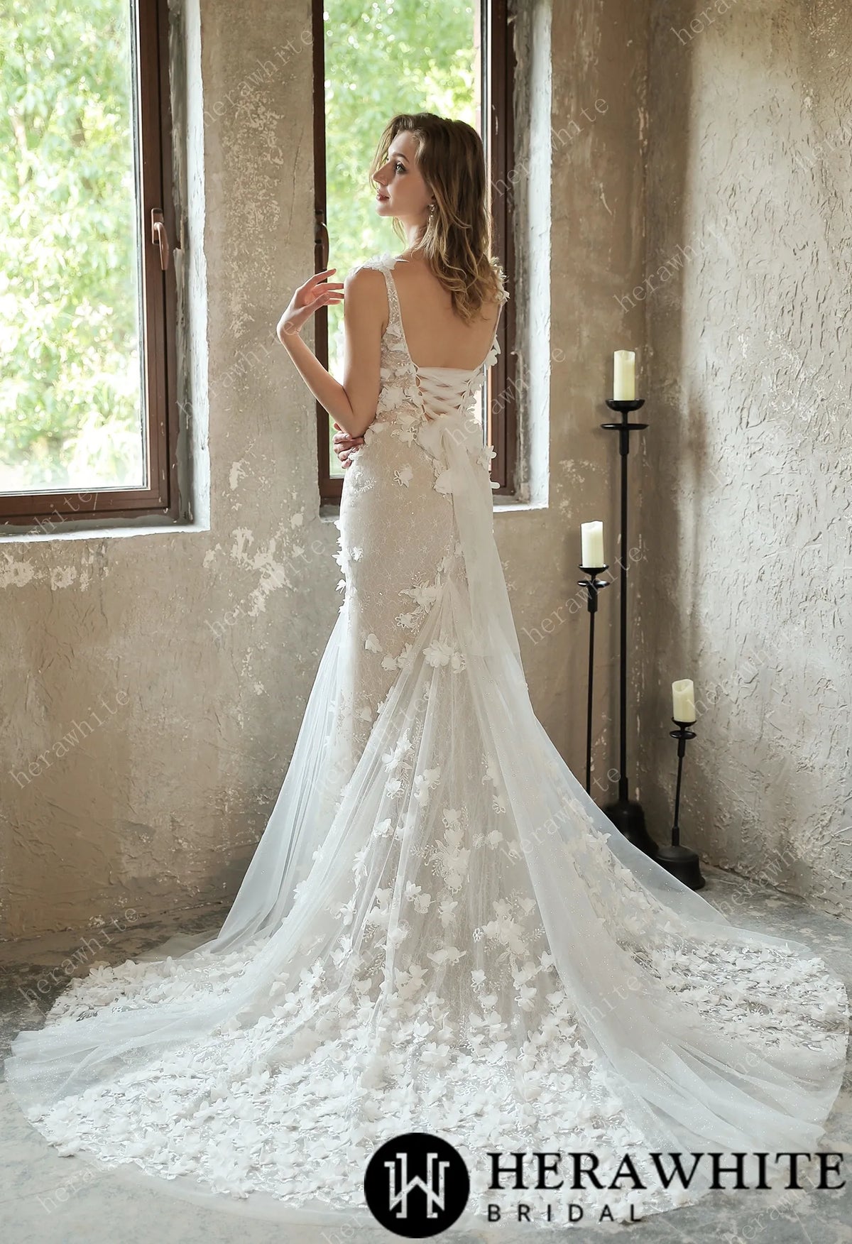Stunning 3D Petal Lace Wedding Dress And Sparkle Tulle