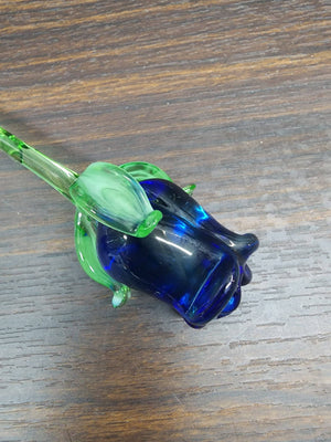 Glass Rose - Blue - Single Rose - Handmade - Short Stem