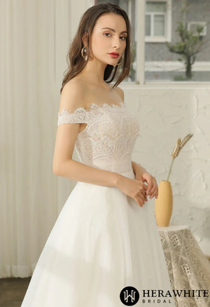 Off-The-Shoulder  Beading Lace Pleating Wholesale Wedding Dress
