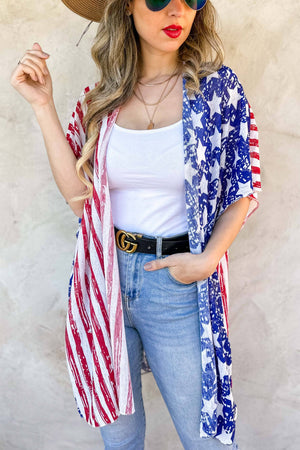 🌸4th Of July American Flag Printed Knitted Kimono Cardigan