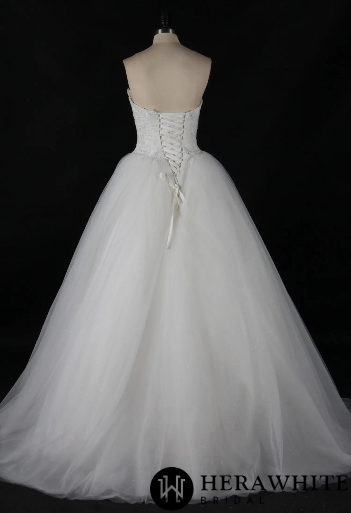 Strapless Beaded Lace Ball Gown With Corset Bodice
