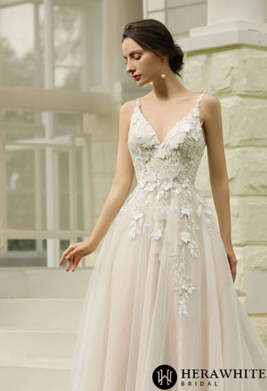 Princess Ballgown with Floral Lace Straps