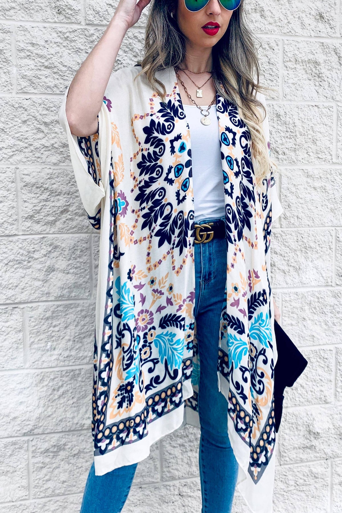 Multi Floral Printed Kimono Cardigan Cover Up