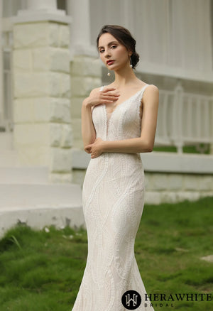 Slim and Sexy  Wedding Gown With Illusion Back