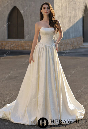 Subtle Texture Scoop Neckline Jacquard Mermaid Satin Wedding Gown HW3816A