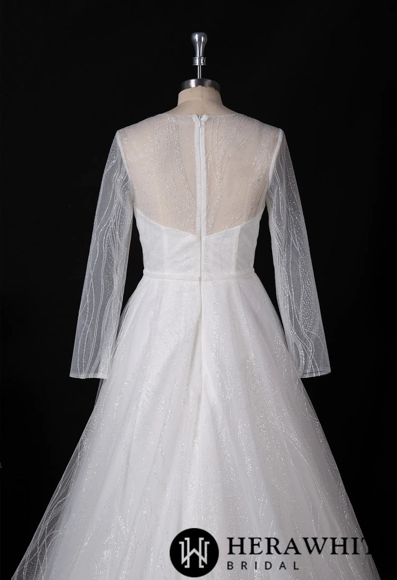 Sparkling Wedding Gown With Long Sleeve