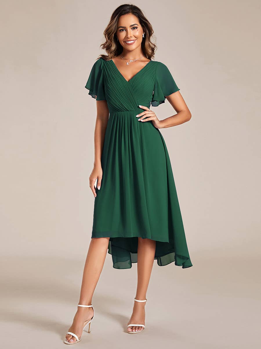Pleated Ruffles Chiffon Wedding Guest Dresses