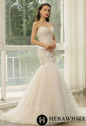 Sweetheart Lace Tulle Mermaid Wedding Gown