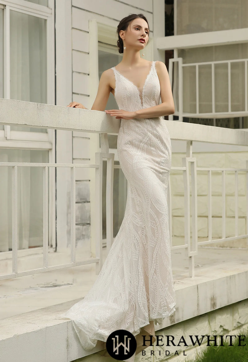 Slim and Sexy  Wedding Gown With Illusion Back