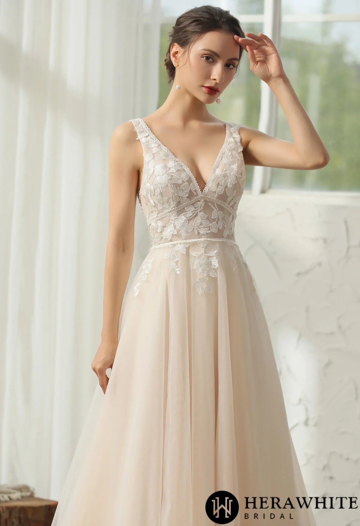 Modern Bohemian Floral Lace Wedding Gown