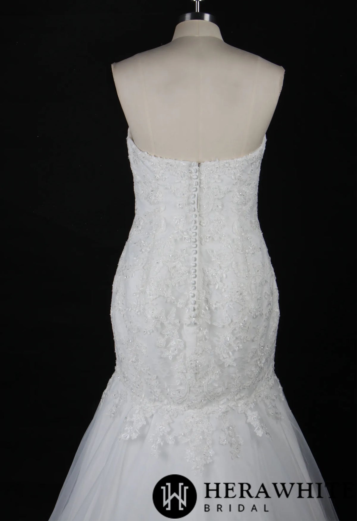 Strapless Embroidered Lace Fit and Flare Wedding Gown