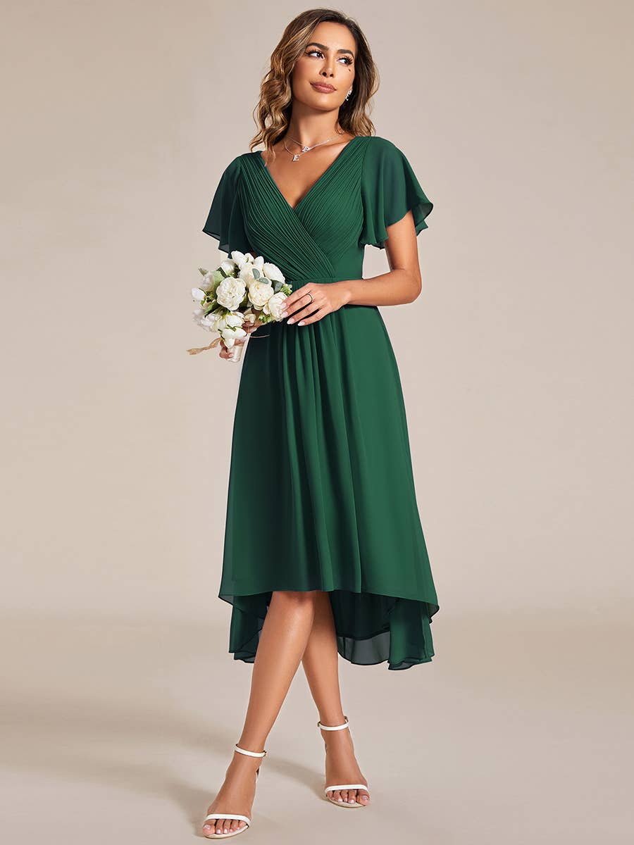 Pleated Ruffles Chiffon Wedding Guest Dresses