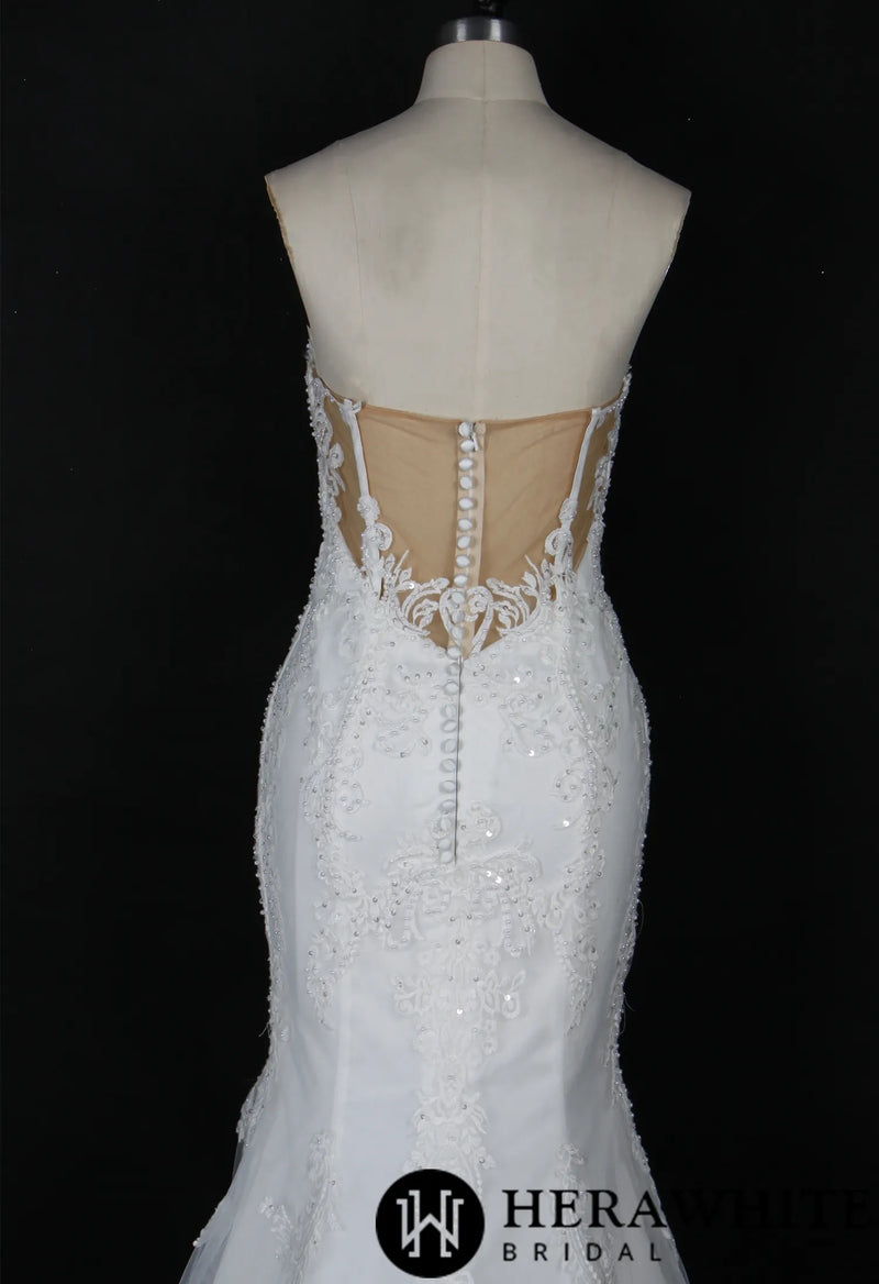 Strapless V-Neck Beaded Lace Mermaid Dress With Chaple Train