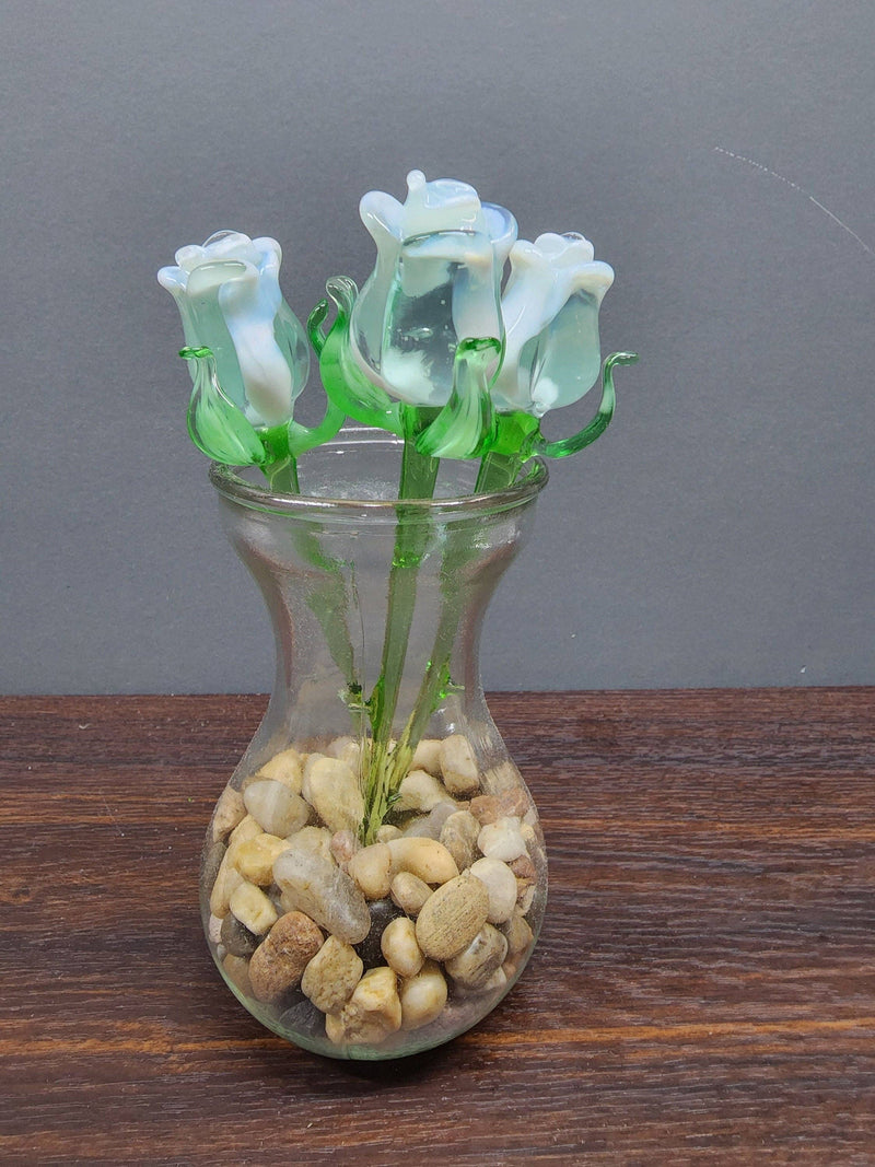 Glass Rose - White - Single Rose - Handmade - Short Stem