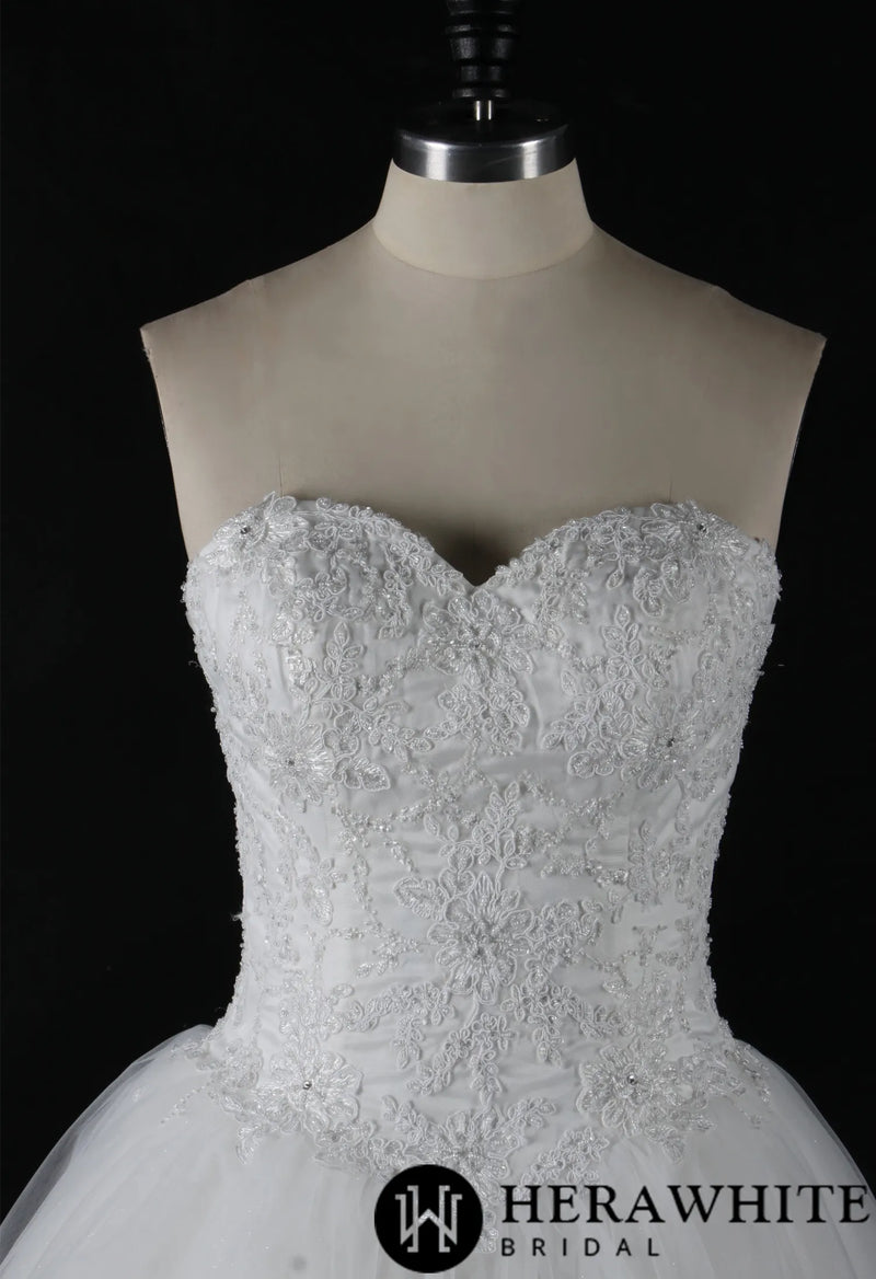 Strapless Beaded Lace Ball Gown With Corset Bodice