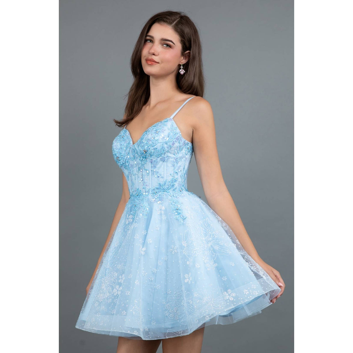Short Corset Dress With Floral Embroidery