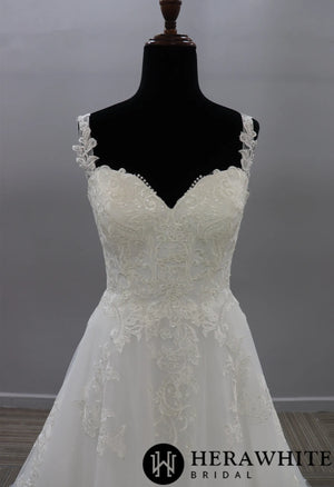 Sweetheart A-line Lace Wedding Dress With Sequins Detail