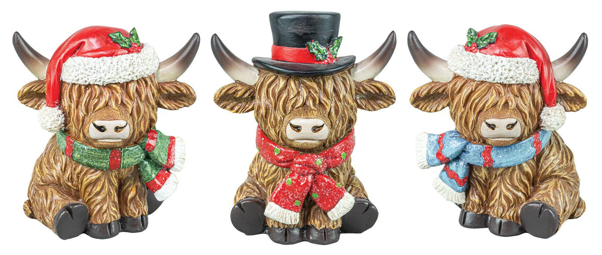 HOLIDAY HIGHLAND COW TABLETOP 3 AST