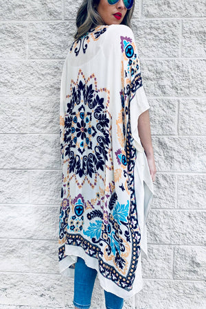 Multi Floral Printed Kimono Cardigan Cover Up