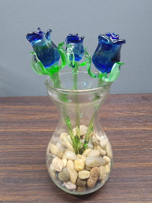 Glass Rose - Blue - Single Rose - Handmade - Short Stem