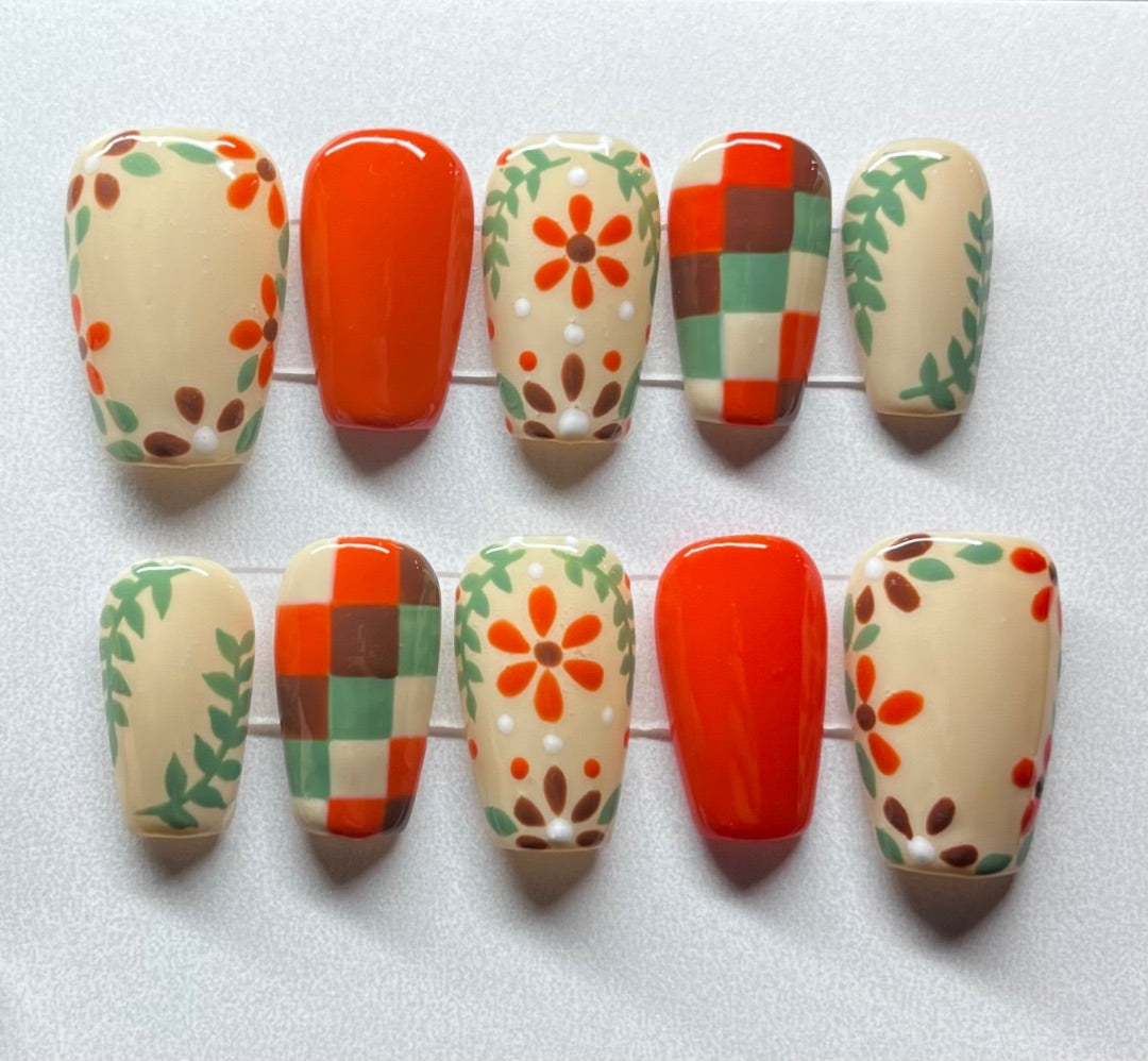 Retro Flowers & Checkers , Large