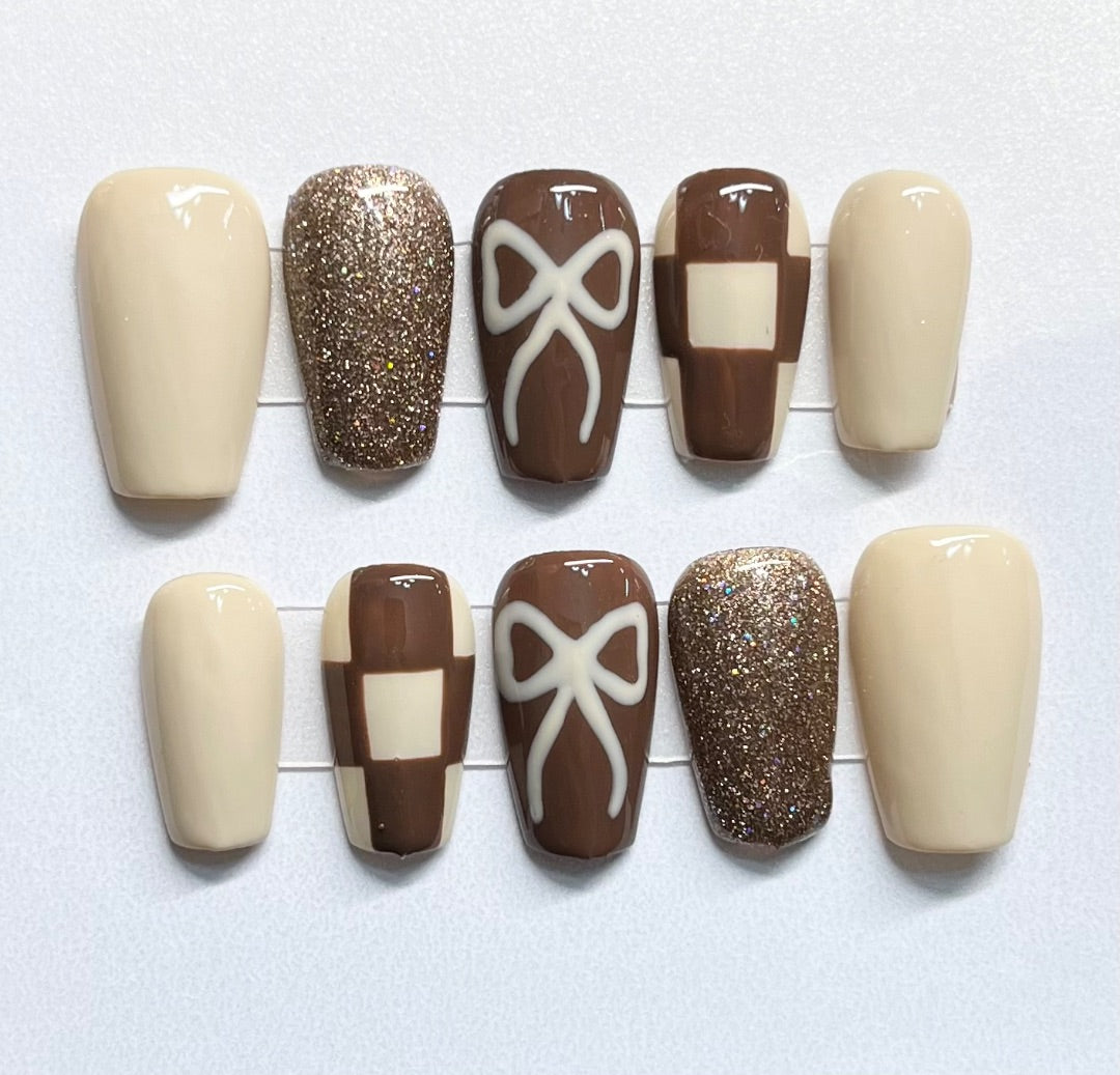 Cream & Brown Checkers/Bows , X-Small