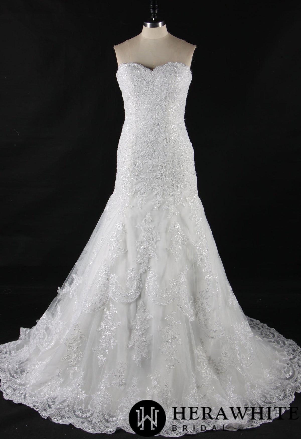 Strapless Sweetheart Lace Fit And Flare Wedding Dress With Sweep Train