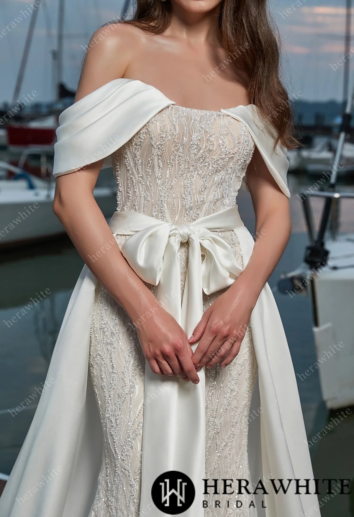 Sensual Sheath with Detachable Satin Overskirt Wedding Dress