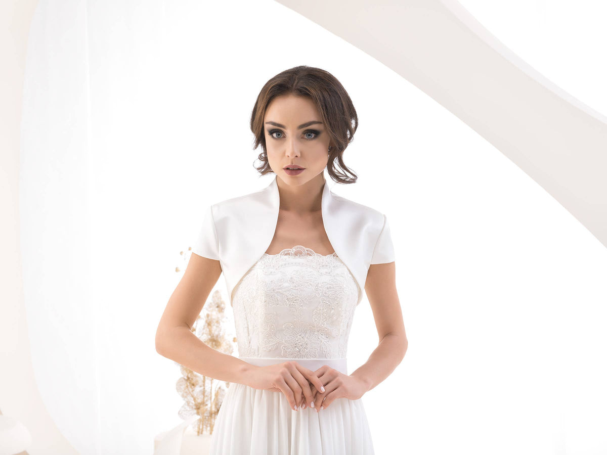 Bridal jacket, wedding bolero, women jacket: White / 2XL