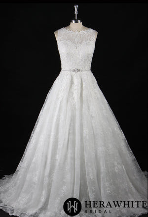 Strapless Embroidered Lace Illusion Bodice Wedding Dress