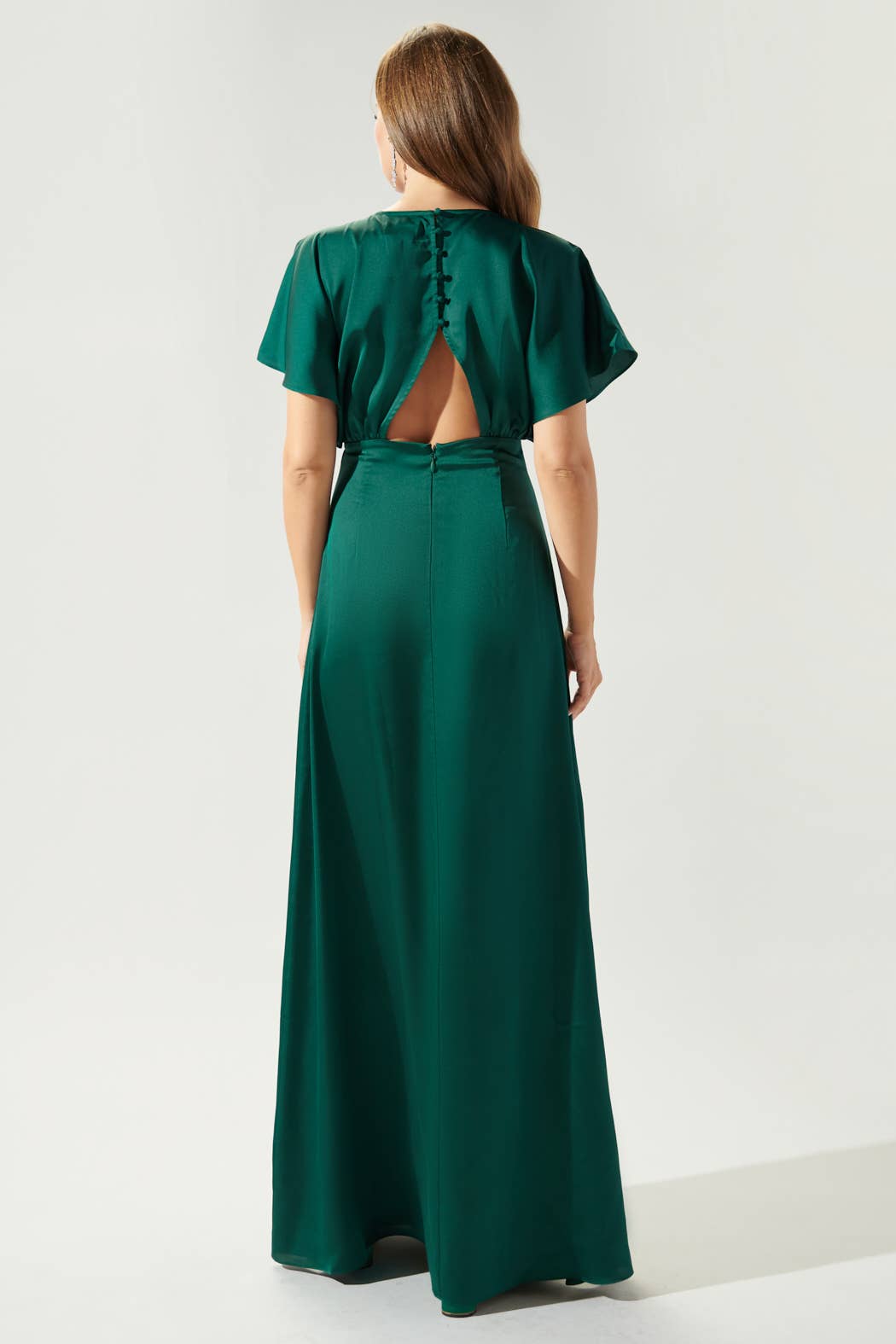 Darling Flutter Sleeve Cut Out Satin Maxi Dress: Black / L