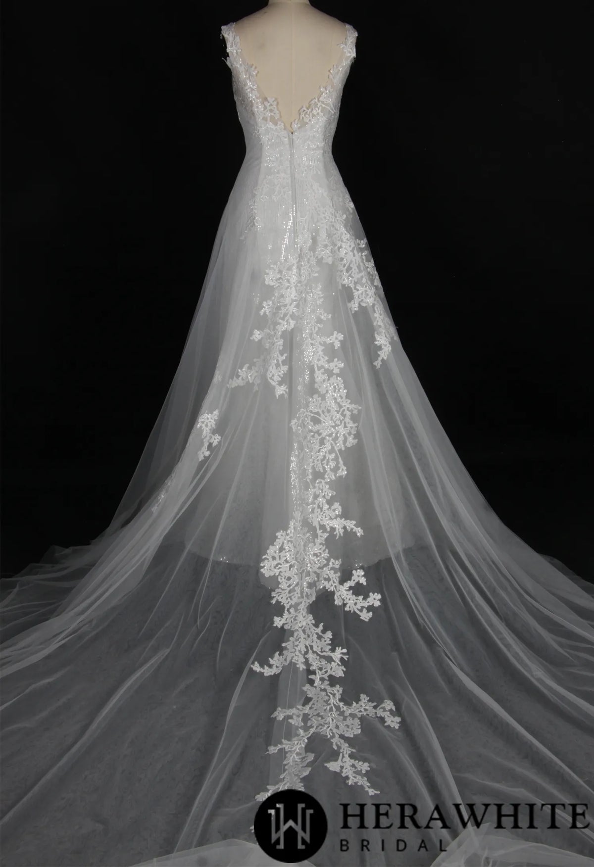 Shining V-Neck Wedding Dress With Long Tulle Train