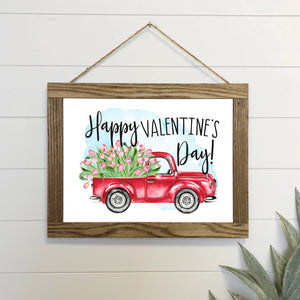Valentines Day Truck Canvas Wood Sign Framed Wall Art Print