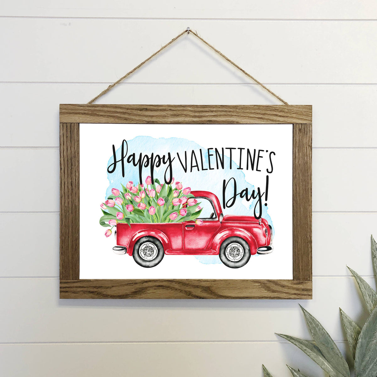 Valentines Day Truck Canvas Wood Sign Framed Wall Art Print