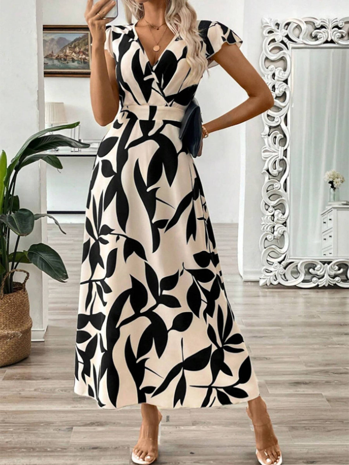 V-neck Printed Dress