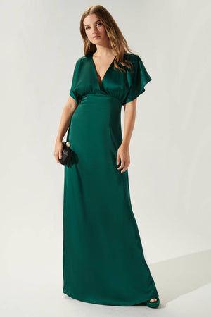 Darling Flutter Sleeve Cut Out Satin Maxi Dress: Black / L