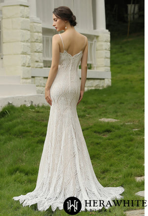 Spaghetti Straps Lace Sheath Wedding Gown