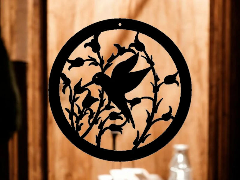 METAL Hummingbird and flower circle
