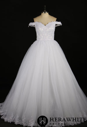 Sequined Lace Off-the-Shoulder Bridal Ballgown