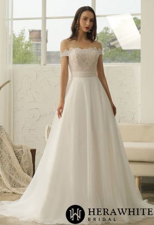 Off-The-Shoulder  Beading Lace Pleating Wholesale Wedding Dress